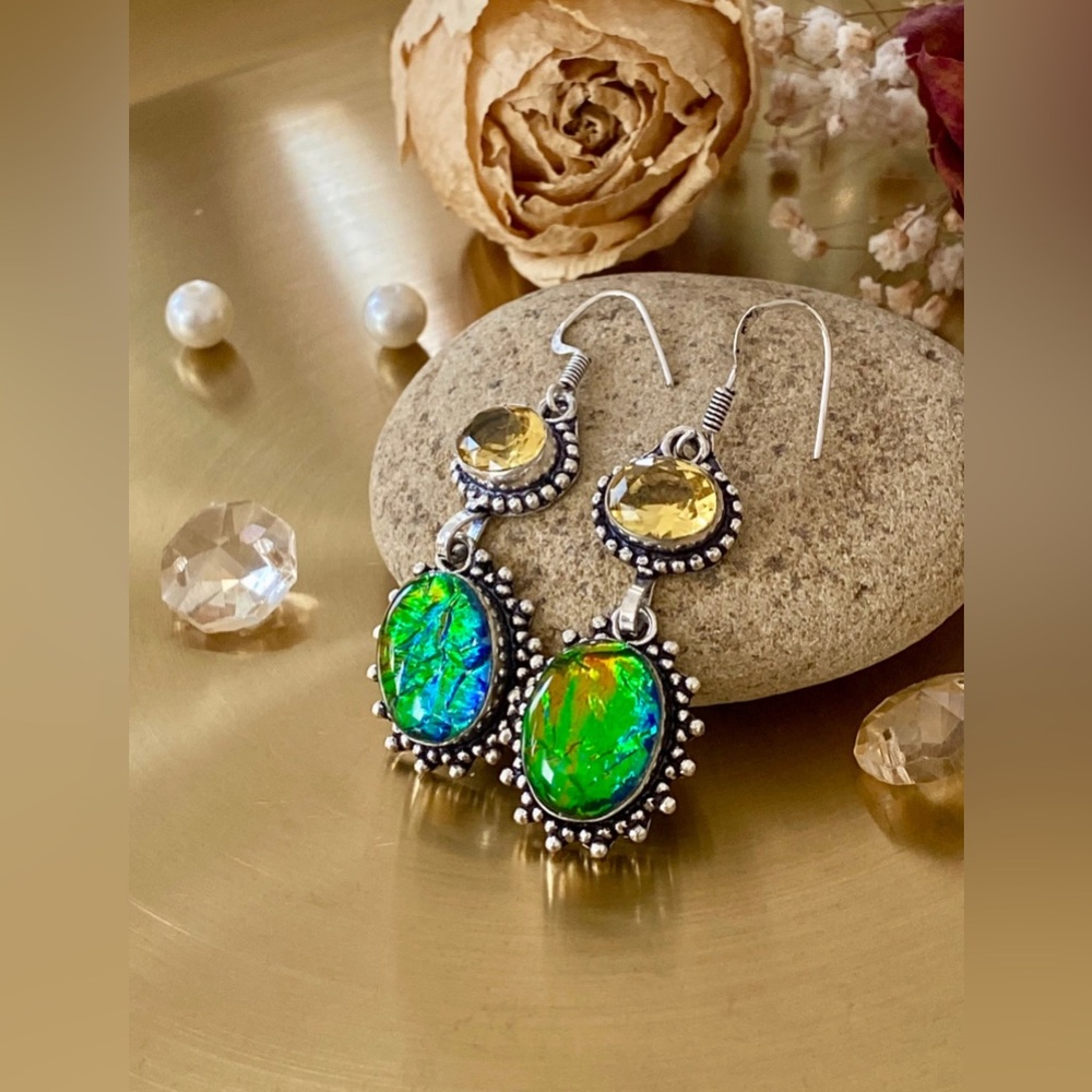 Tripet Fire Opal And Citrine Earring - Picture 3 of 8